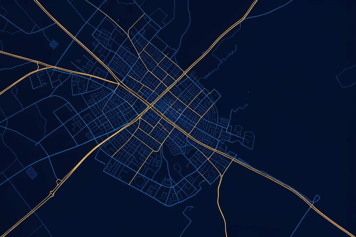 Stylised map of Benghazi showing the Libyan Road Company warehouse district